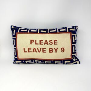 Anthropologie The Pillow Drop “Please Leave By 9” Needlepoint Decorative 11x18”